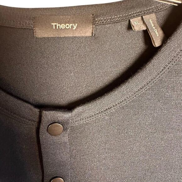 Theory Men's Snap Henley Black Modal Activate Jersey Sz XL Minimalist Casual EC - Picture 7 of 16